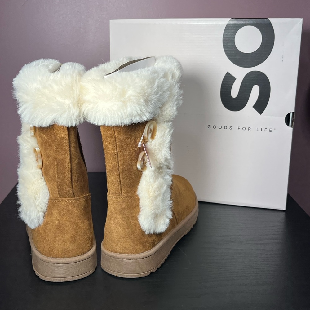 NEW SO Fur Lined Boots Size 5 ❄️ Suede Outer Easy On Boot Fast Shipping - Picture 3 of 5